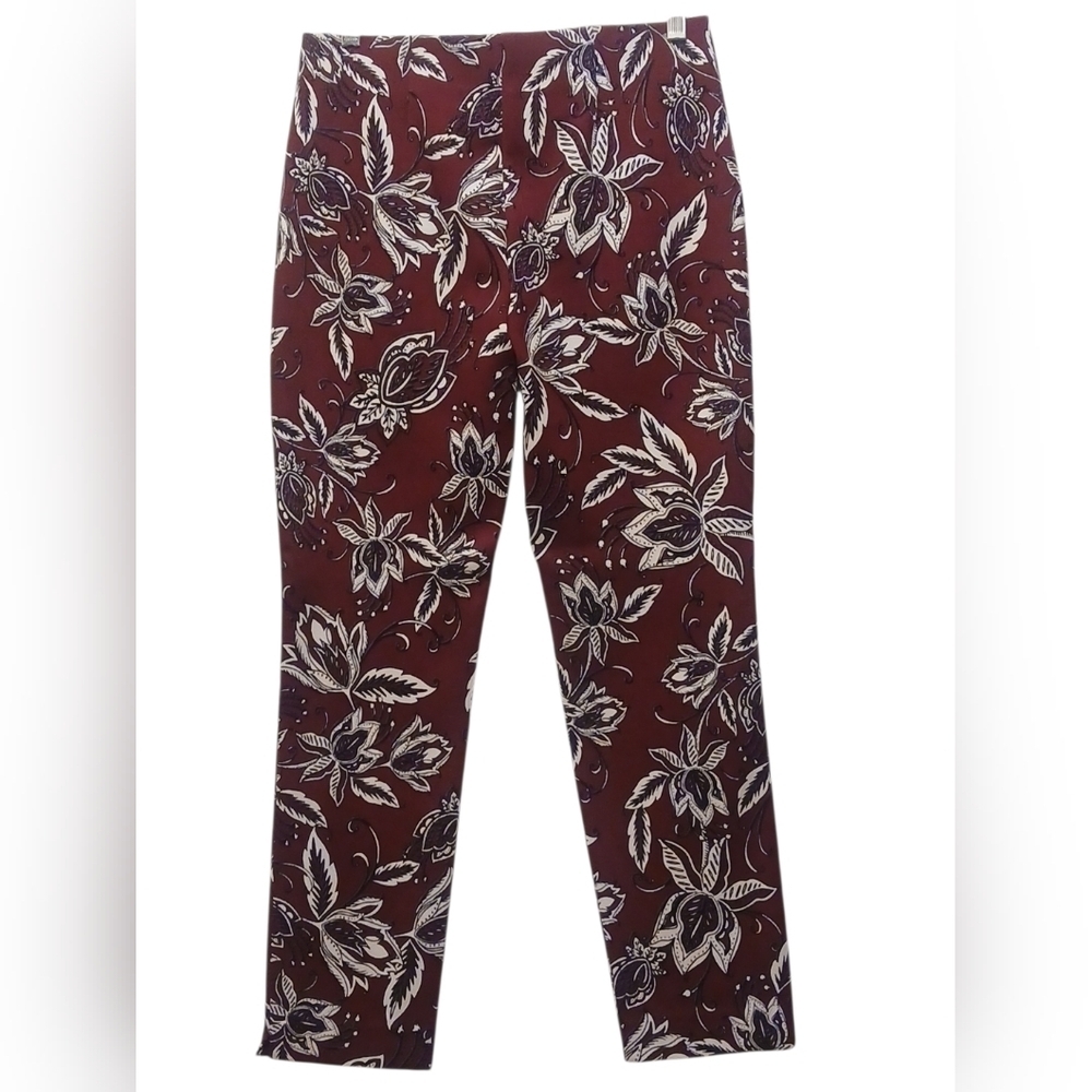 Chico's - NWOT,Maroon Floral Dress Pants W/Slimming Panel, Elastic Waist, Size 4 - Picture 3 of 8